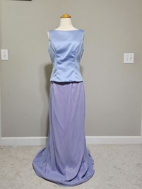 Vtg 90s Periwinkle Two Piece Chiffon Maxi Gown Set 8